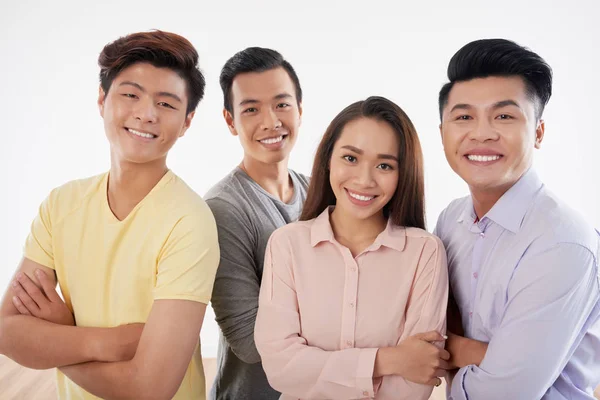 Happy Smiling Asian People Standing Arms Crossed Posing Camera — Stock Photo, Image