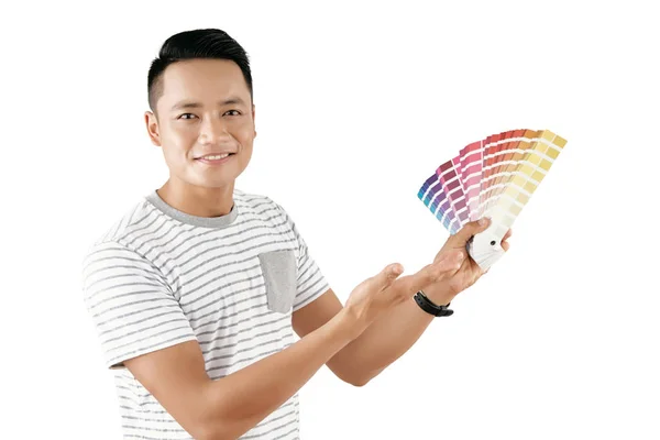 Taille Porträt Eines Jungen Asiatischen Männlichen Designers Mit Farbpalette Und — Stockfoto