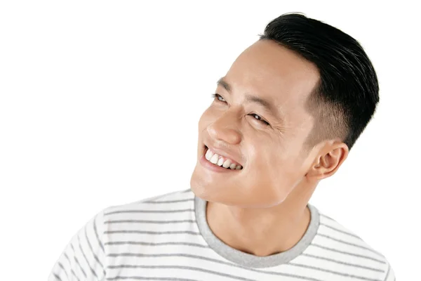 Headshot Young Attractive Asian Man Looking Side Smiling Cheerfully White — Stock Photo, Image