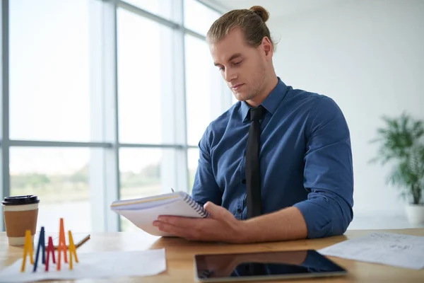 Portrait Young Businessman Checking Information His Planner — Stock Photo, Image