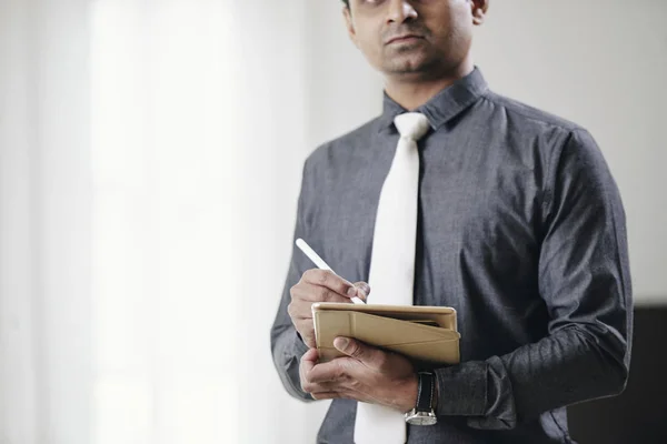 Indian Businessman Taking Notes Tablet Computer Stylus — Stock Photo, Image