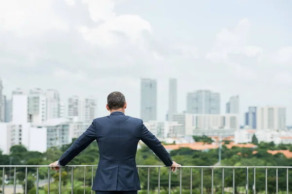 Vista Trasera Del Ceo Compañía Mirando Gran Ciudad Desde Azotea — Foto de Stock