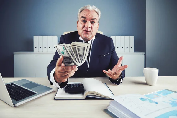 Mature Businessman Unhappy Amount Money Earned — Stock Photo, Image