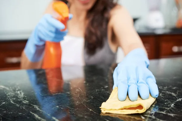 Imagen Primer Plano Superficie Limpieza Del Ama Casa Mesa Cocina — Foto de Stock