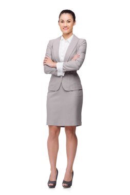 Kolları katlanmış pozitif kadın iş yöneticisi stüdyo portresi