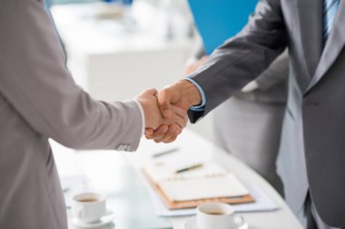 Başarılı toplantıdan sonra el sallayarak iş insanların elleri