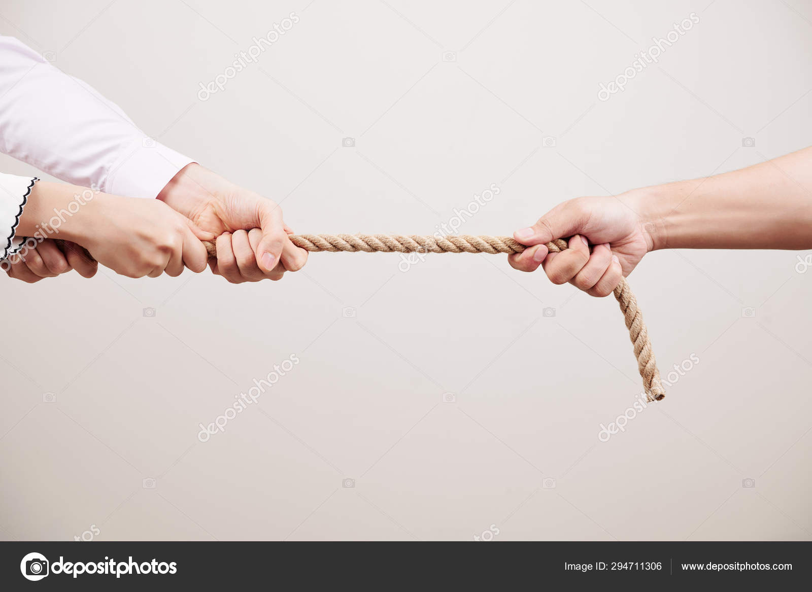 Close Team People Pulling Rope One Person White Background — Stock