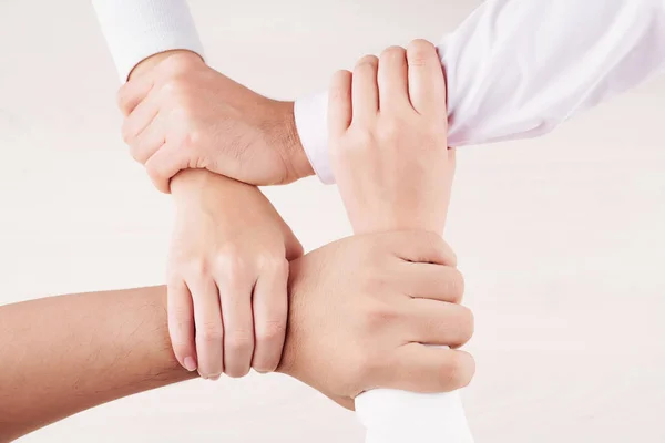 Close People Holding Each Other Hands Isolated White Background — Stock Photo, Image