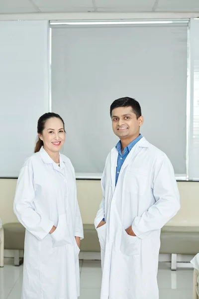 Portrait Indian Male Doctor White Coat Standing Together His Asian — Stockfoto