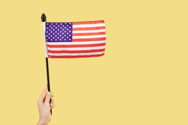 Ulusal bayram gününde Amerika Birleşik Devletleri bayrağını sallayan kişinin eli