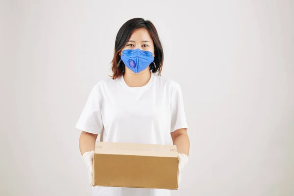 Portret Van Mooie Jonge Aziatische Vrouw Medisch Masker Rubberen Handschoenen — Stockfoto