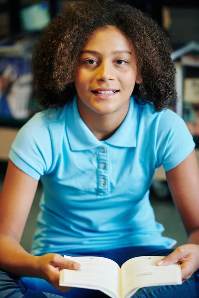 Portrait Mixed Race Teenage Girl Curly Hair Sitting Floor Opened — Stock Photo, Image