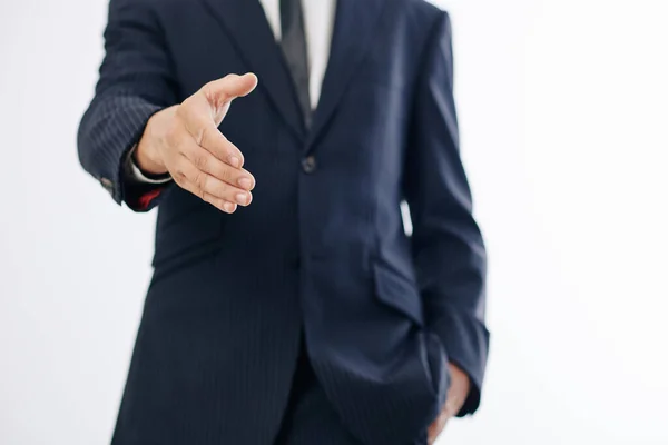 Cropped Image Entrepreneur Outstretching Hand Handshake Greeting Colleague — Stock Photo, Image