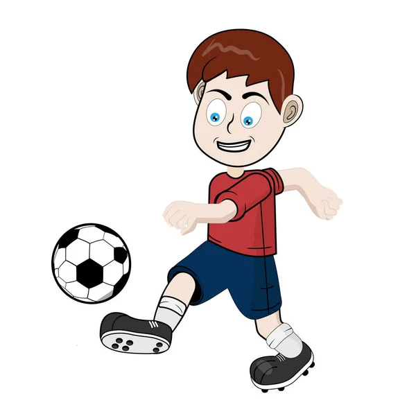 Football Player Boy Red Shirt Blue Shorts — Stock Vector