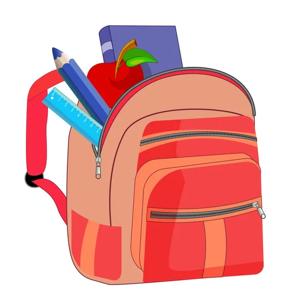 书包学校在白色背景被隔绝 粉红色背包与拉链图标卡通 — 图库矢量图片