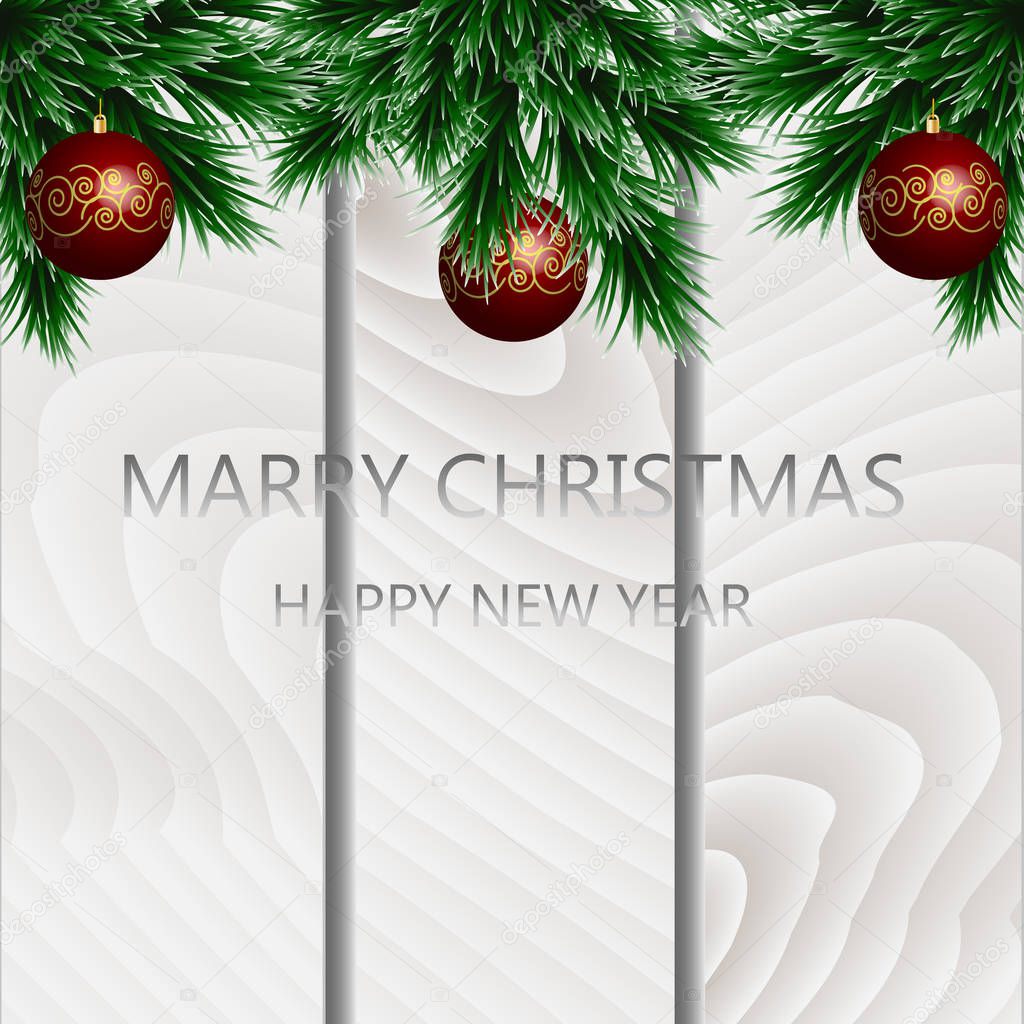Holiday s Background with Season Wishes and Border of Realistic Looking Christmas Tree Branches Decorated with Berries, Stars and Candy Canes.