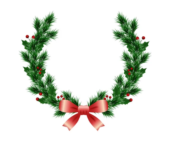 Πρωτοχρονιά Και Χριστούγεννα Στεφάνι Παραδοσιακές Χειμωνιάτικες Γιρλάντα Κόκκινη Holly Μούρα — Διανυσματικό Αρχείο