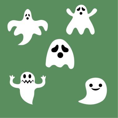 Cadılar Bayramı hayaletler için arka planda, logolar izole tasarım kümesi.