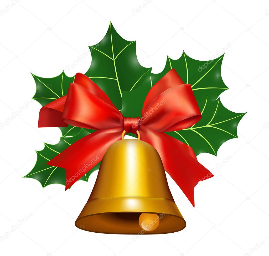 Bell with a Red Ribbon and mistletoe