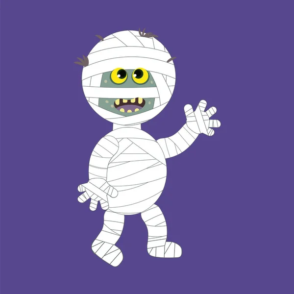 Halloween Mummy Cartoon vectorillustratie - grappig groene oude karakter lopen van zijn graf — Stockvector