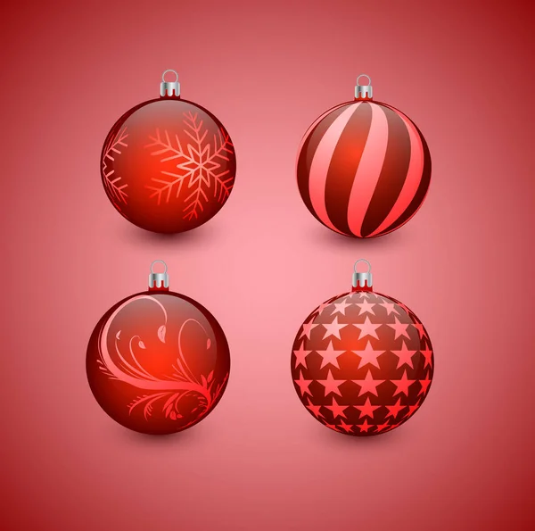 Bolas Natal Com Fita Vermelha Arcos — Vetor de Stock