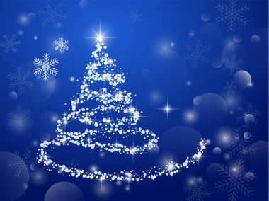 Parlayan kar taneleri arka plan ile soyut Noel ağacı. Vektör çizim.
