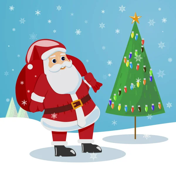 Árvore Natal Com Cartão Presente Árvore Natal Decorado Com Bola — Vetor de Stock