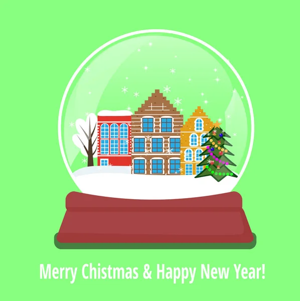 Boule Neige Noël Avec Maisons Amsterdam Illustration Vectorielle Isolée — Image vectorielle