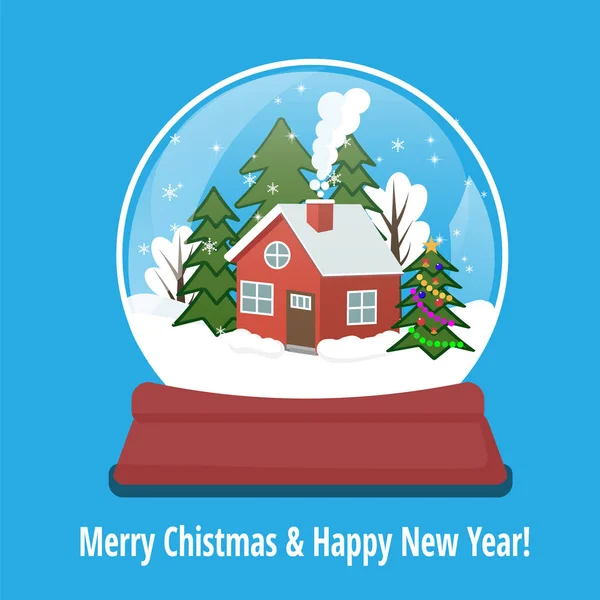 Snow Globe Μελόψωμο Σπίτι Και Νιφάδες Χιονιού Στο Εσωτερικό Χριστουγεννιάτικη — Διανυσματικό Αρχείο