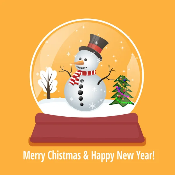 Χριστούγεννα Snowglobe Δέντρο Έλατου Και Χαριτωμένο Χιονάνθρωπος — Διανυσματικό Αρχείο