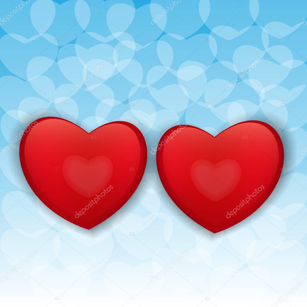 two volume red hearts on a blue background