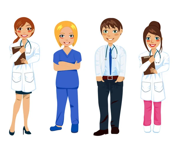 Conjunto de médicos personajes. Concepto de equipo médico en diseño de ilustración vectorial . — Vector de stock