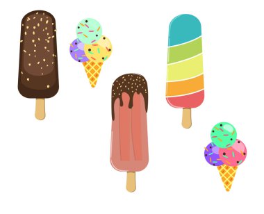 Beyaz üzerine izole edilmiş dört farklı boyutta vektör dondurma seti