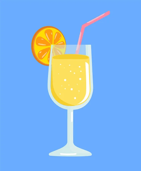 Succo d'arancia fresco naturale in un bicchiere. Fetta d'arancia, tubo per bere. Cibo biologico sano. Agrumi. Illustrazione vettoriale design piatto. Isolato su sfondo bianco. Assunzione vitamine . — Vettoriale Stock