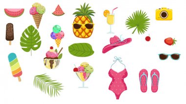 El çizilmiş seyahat Doodle seti. Vektör Illustration. Seyahat elemanları pusula, Bikini, güneş gözlüğü, kamera, kokteyl, Bilet ile turizm ve yaz kroki.