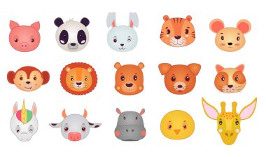 Vector illustration of various japanese style animal faces. clipart
