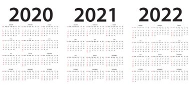 Calendar 2020, 2021 and 2022, week starts on Monday, basic business template. vector illustration vector