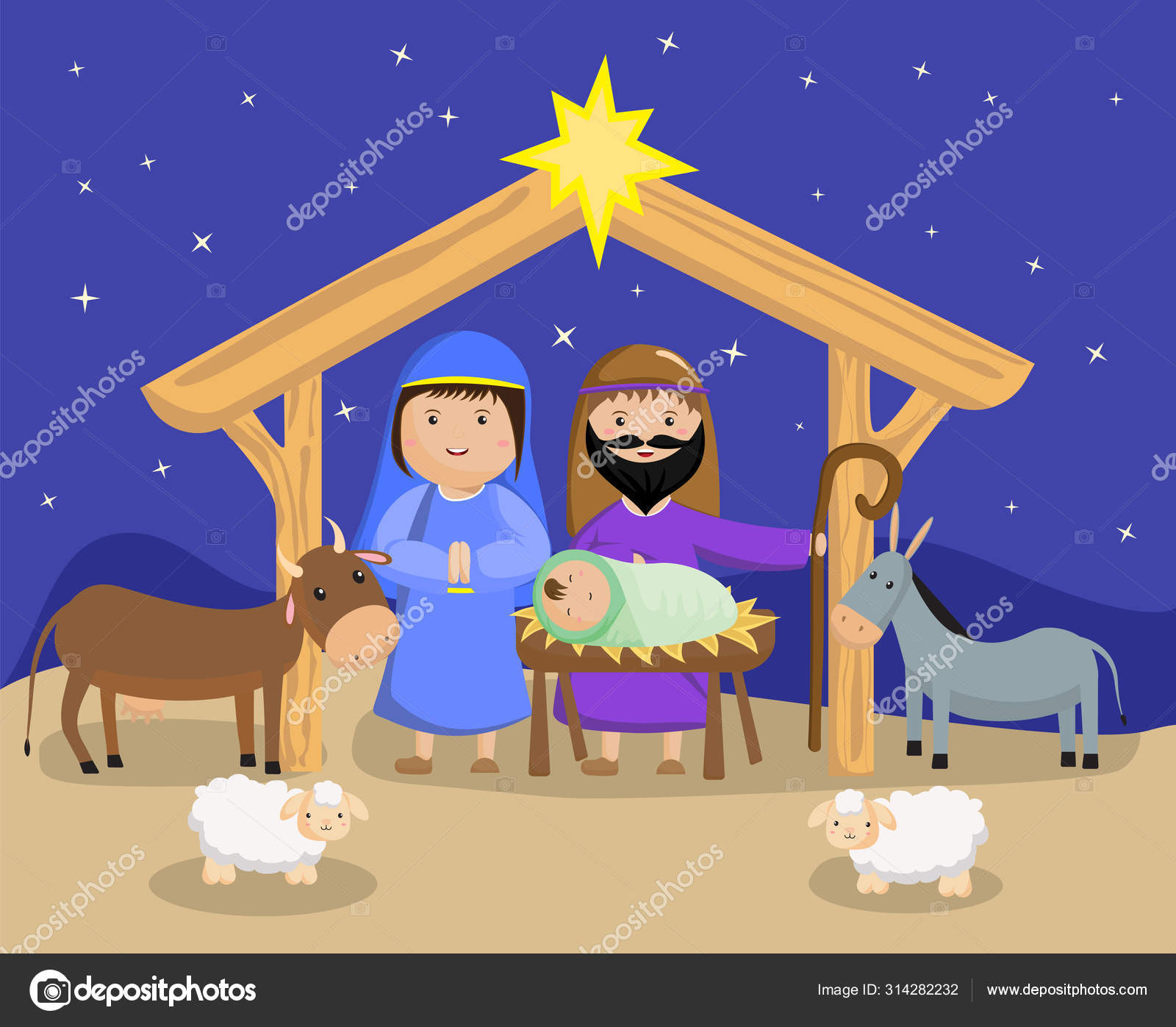Three wise men bring presents to Jesus in Christmas Nativity Scene ...