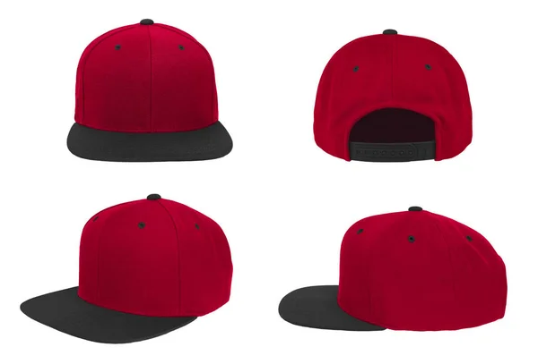 空白棒球捕捉背帽两个色调颜色红色 黑色白色背景 — 图库照片
