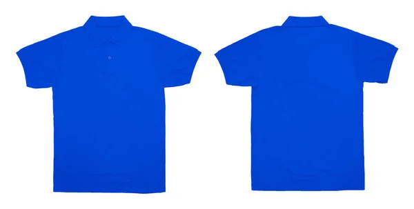 Цвет Рубашки Поло Голубой Вид Спереди Сзади Белом Фоне — стоковое фото