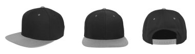 Boş beyzbol snapback kap iki rengi siyah/gri beyaz arka plan üzerinde