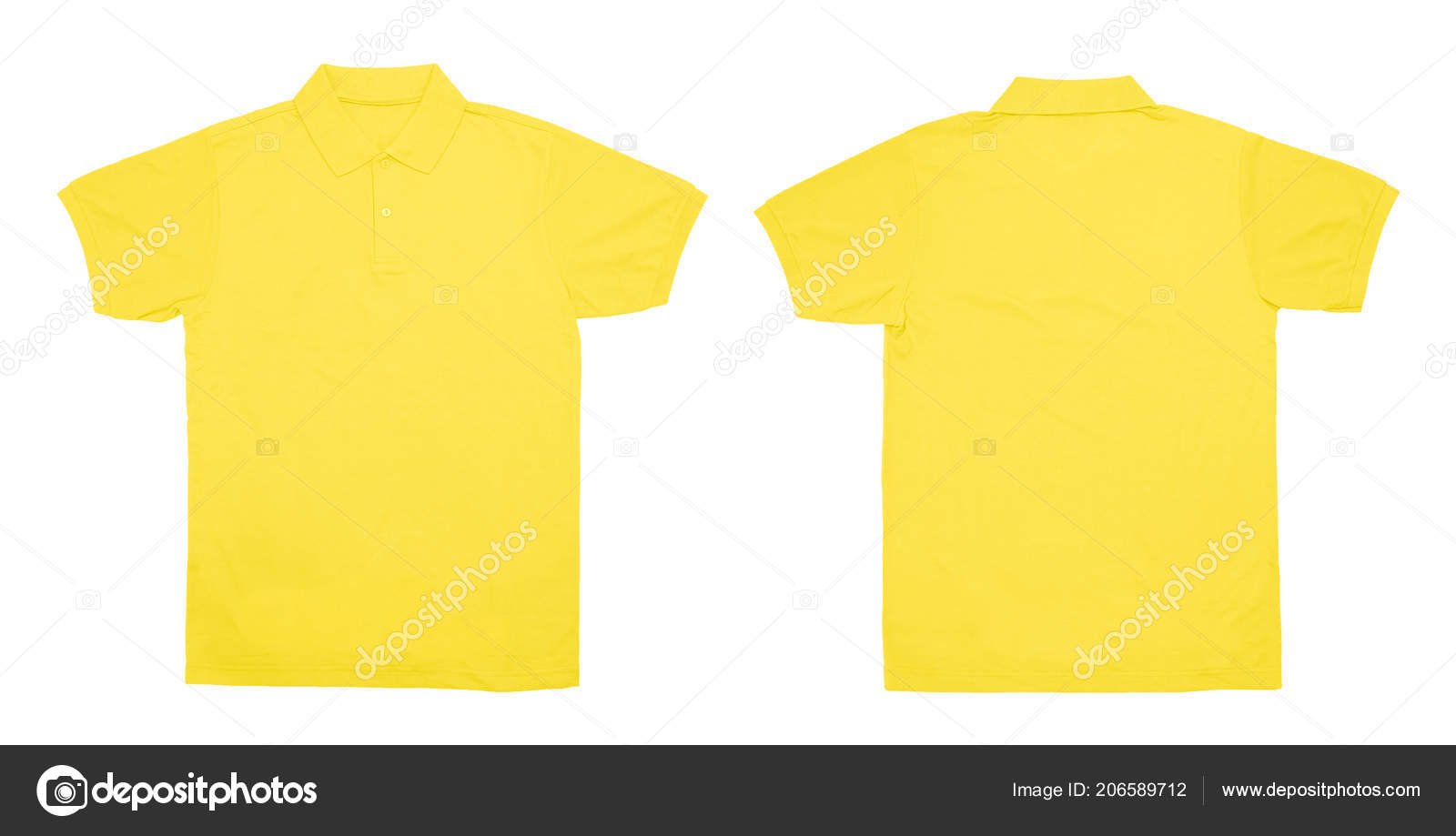 Blank Polo Shirt Color Yellow Front Back View White Background