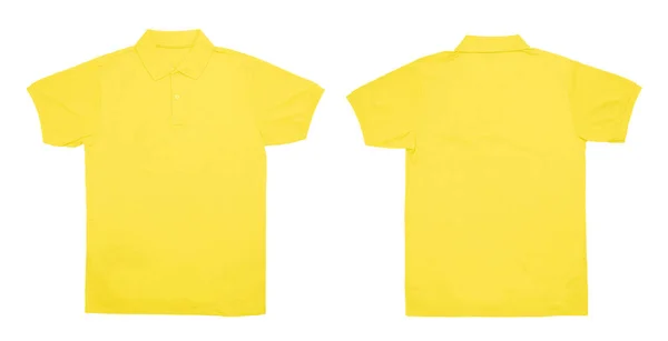 空白ポロシャツ黄色フロントと白い背景の背面図 — ストック写真
