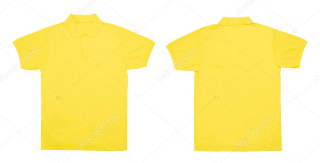 Blank Polo shirt color yellow front and back view on white background