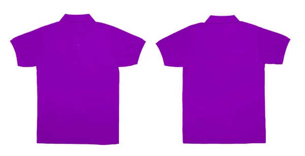 Puste Koszulka Polo Kolor Fioletowy Przód Tył Widok Białym Tle — Zdjęcie stockowe