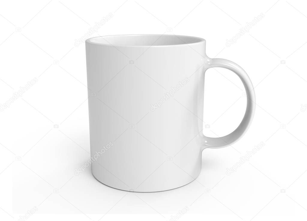 Empty white ceramic mug cup on white background