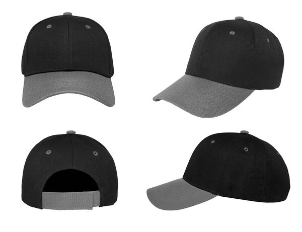 Blank baseball cap 4 view color black/grey on white background