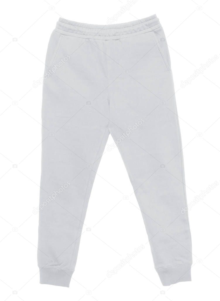 Blank training jogger pants color white front view on white background