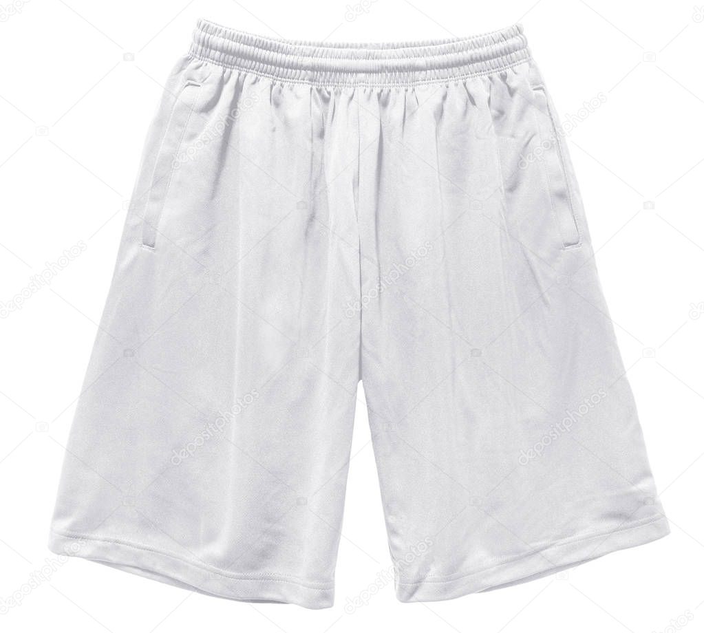 Blank sports short pants color white front view on white background