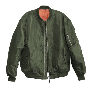 Blank Pilot bomber jacket green color front view on white background clipart